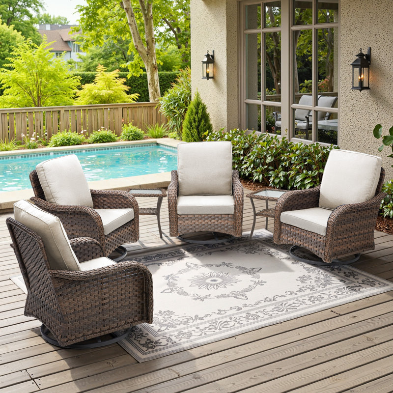 Ensemble de meubles de patio en osier avec chaises pivotantes 360 ° Gustave, Beige