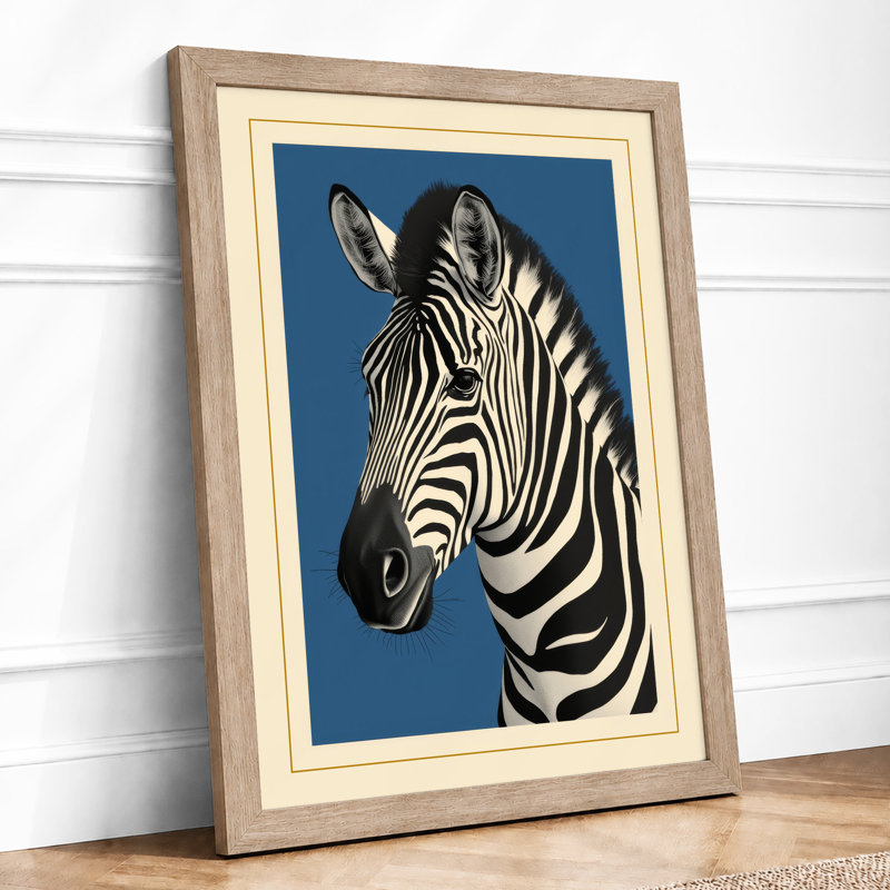Zebra Portrait Minimalist - Framed Print, A1 - 84.1 x 59.4 cm, Oak