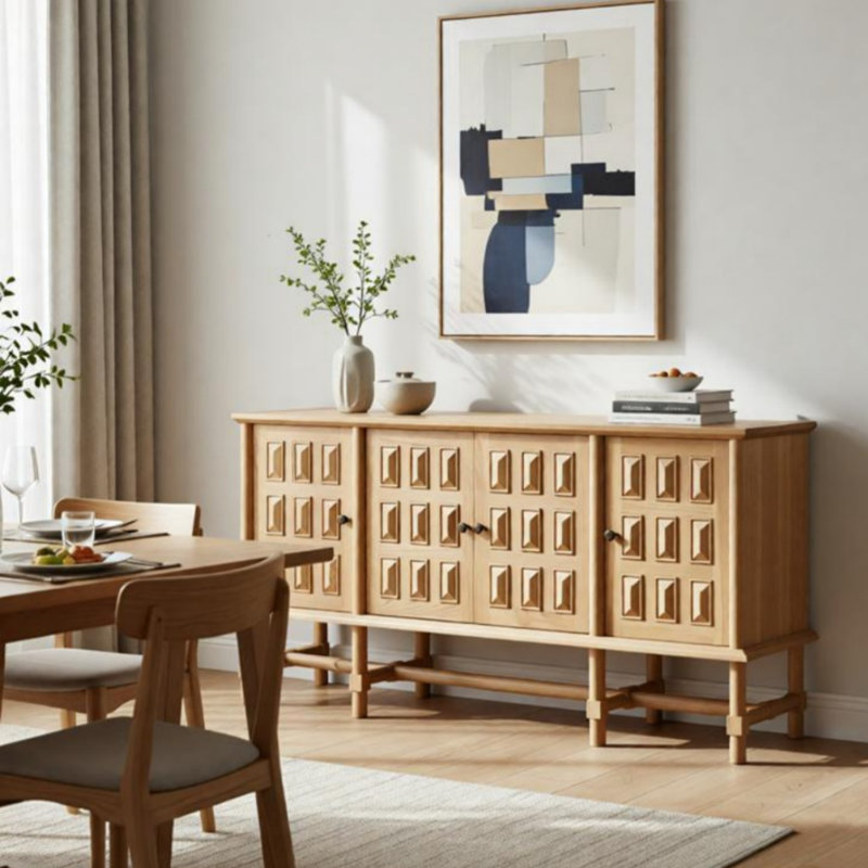 Retro Sideboard, Burlywood, 36.22" H x 62.99" W x 17.72" D