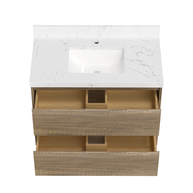 Meuble-lavabo mural avec plateau en marbre, Chêne antique, 36"