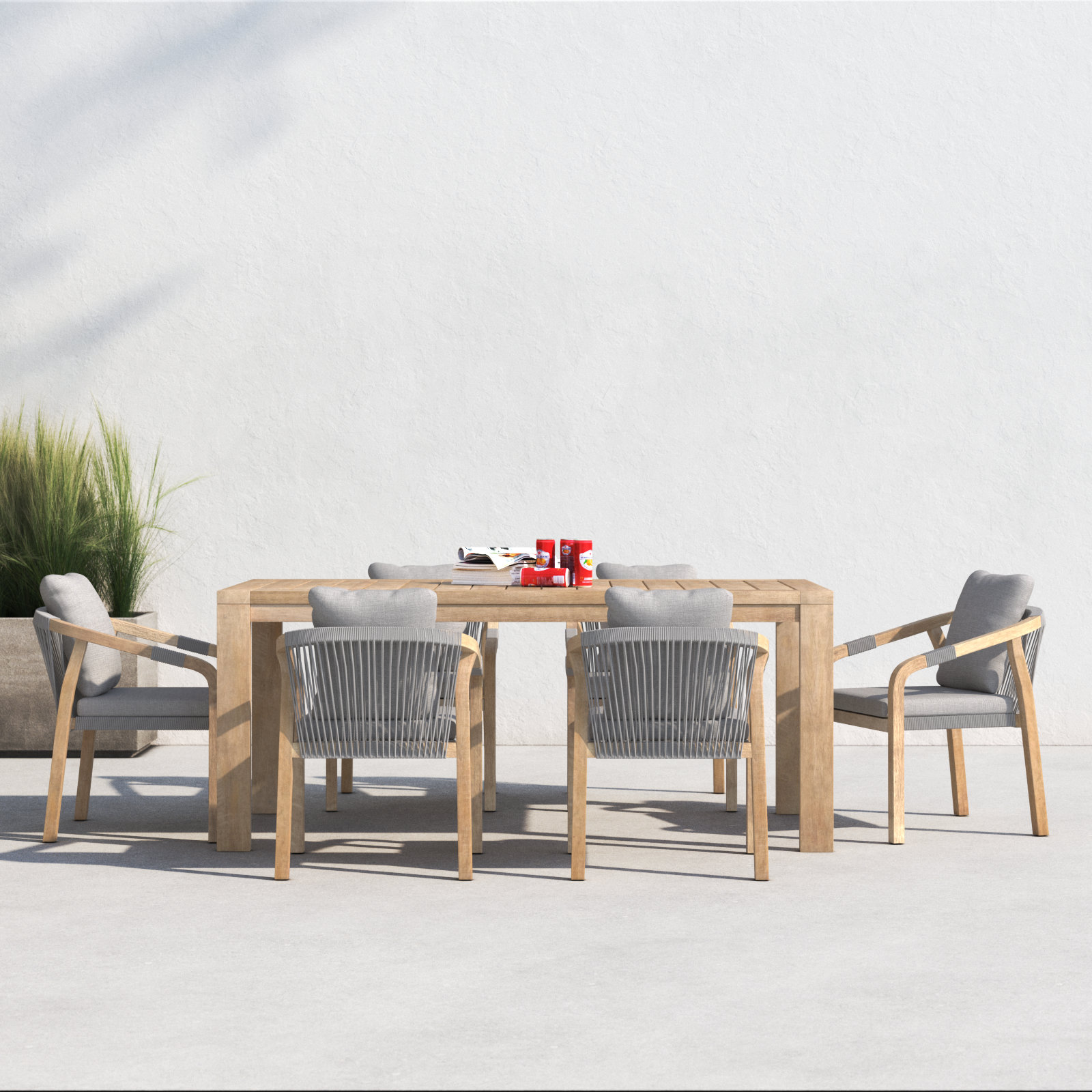 Joly 71" Acacia Patio Dining Set, Gray