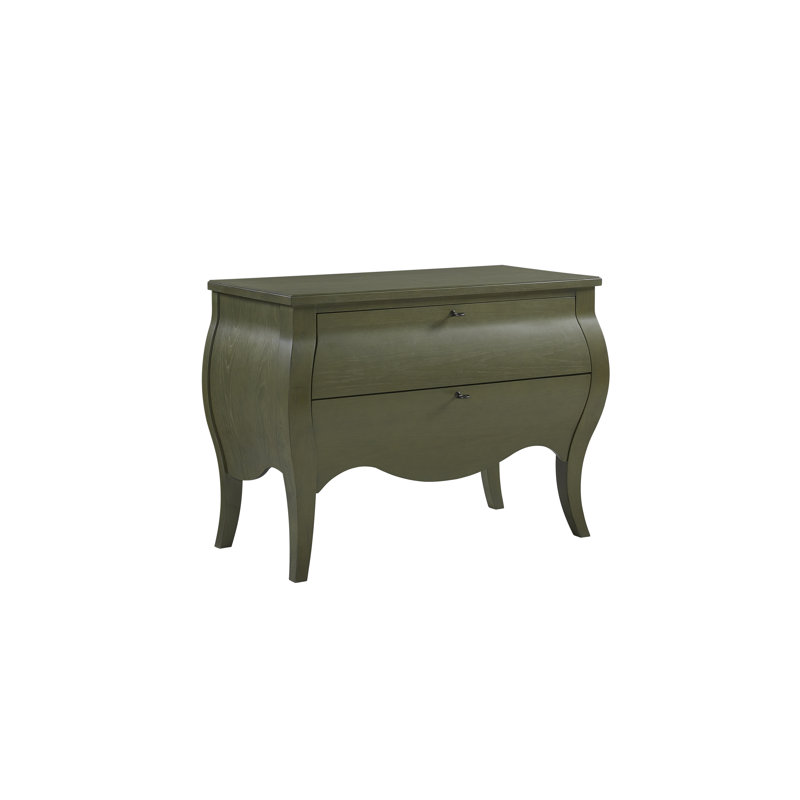 Commode décorative Deemston Bombe - Vert pistache, placage d'hickory, commode décorative 2 tiroirs avec façade incurvée