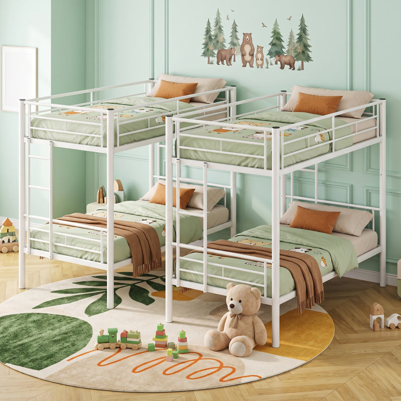 Ensemble de 2 lits superposés en métal sur un cadre simple, lits superposés en acier robuste avec garde-corps et échelles intégrées, cadres de lit en métal peu encombrants