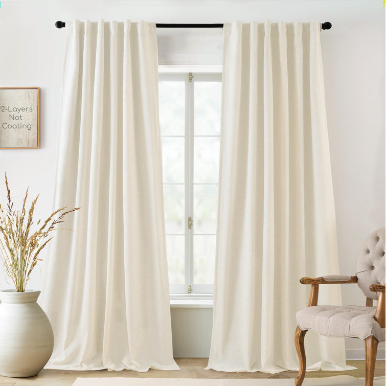 Goffredo 100% Blackout Natural Linen Curtains for Bedroom  Double Layer Drape Farmhouse Thermal Insulated Rod Pocket Back Tab Full Light Blocking 2 Panels for Living Room Nursery