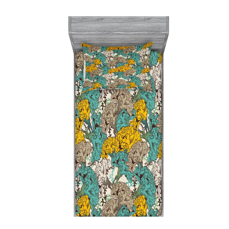 Microfiber Floral Sheet Set, Twin Sheet Set + Fitted Sheet + 1 Pillowcase