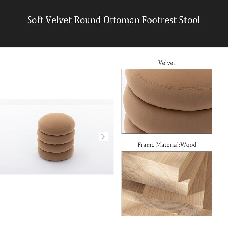 Soft Round Ottoman Footrest Stool, Coffee Velvet