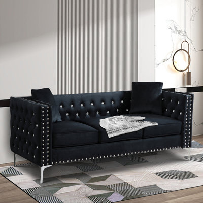 Kaysea 82.31'' Velvet Rolled Arm Chesterfield Sofa -  Rosdorf Park, CFD43A63B11C4A96ACF34B35796655B4