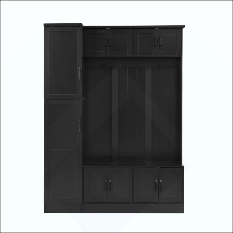 Modern Hall Tree With Shoe Storage, 4-In-1 Entryway Bench With 6 Cabinets, 4 Coat Hooks & Adjustable Shelf For Hallway, Living Room