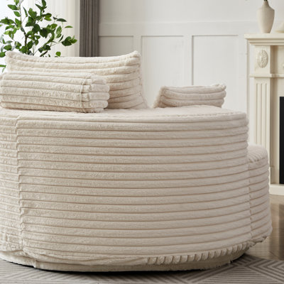 Chaise pivotante en mousse de velours côtelé simple de 55 po de hauteur avec mouvement à 360 degrés, couette moderne moelleuse, installation rapide, tissu en fausse fourrure de lapin et rotation du canapé-lit, installation, oreiller