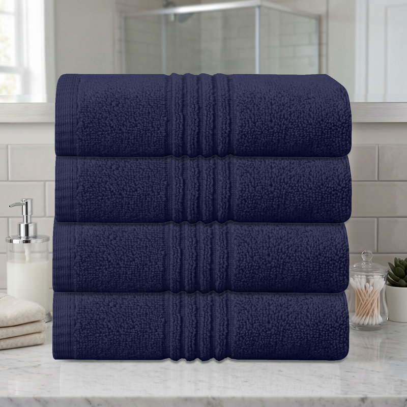 Ensemble de serviettes de salle de bain 100% coton 100% coton zéro torsion Robbs Home Weavers Robbin, 16 po x 24 po (4) (4 serviettes à main), bleu marine