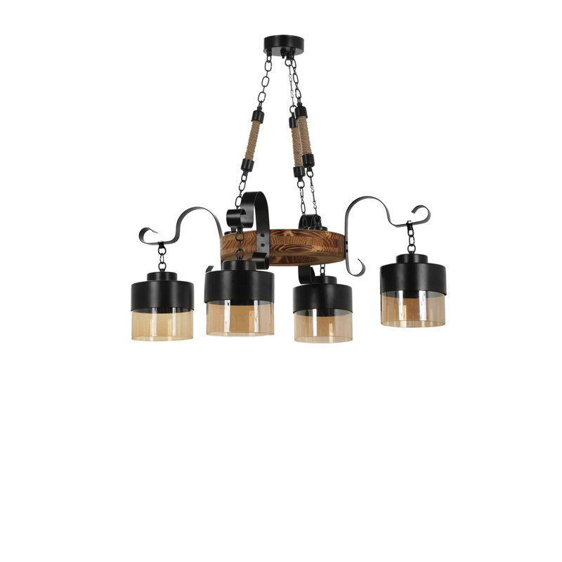 Lustre unique à 4 lumières avec accents en fer forgé Zeno, Brun
