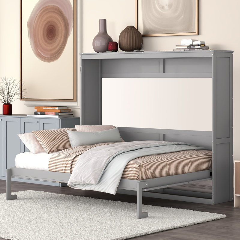 Lit escamotable multifonctionnel mural escamotable pour petits appartements / studios, Gris, Grand lit