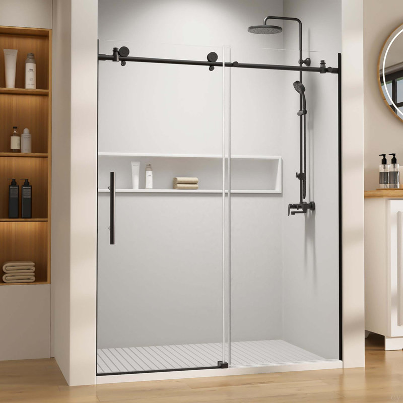 56"-60" W X 74" H Single Sliding Frameless Shower Door 8Mm Thickened Tempered Glass Stainless Steel Hardware, Brushed Nickel
