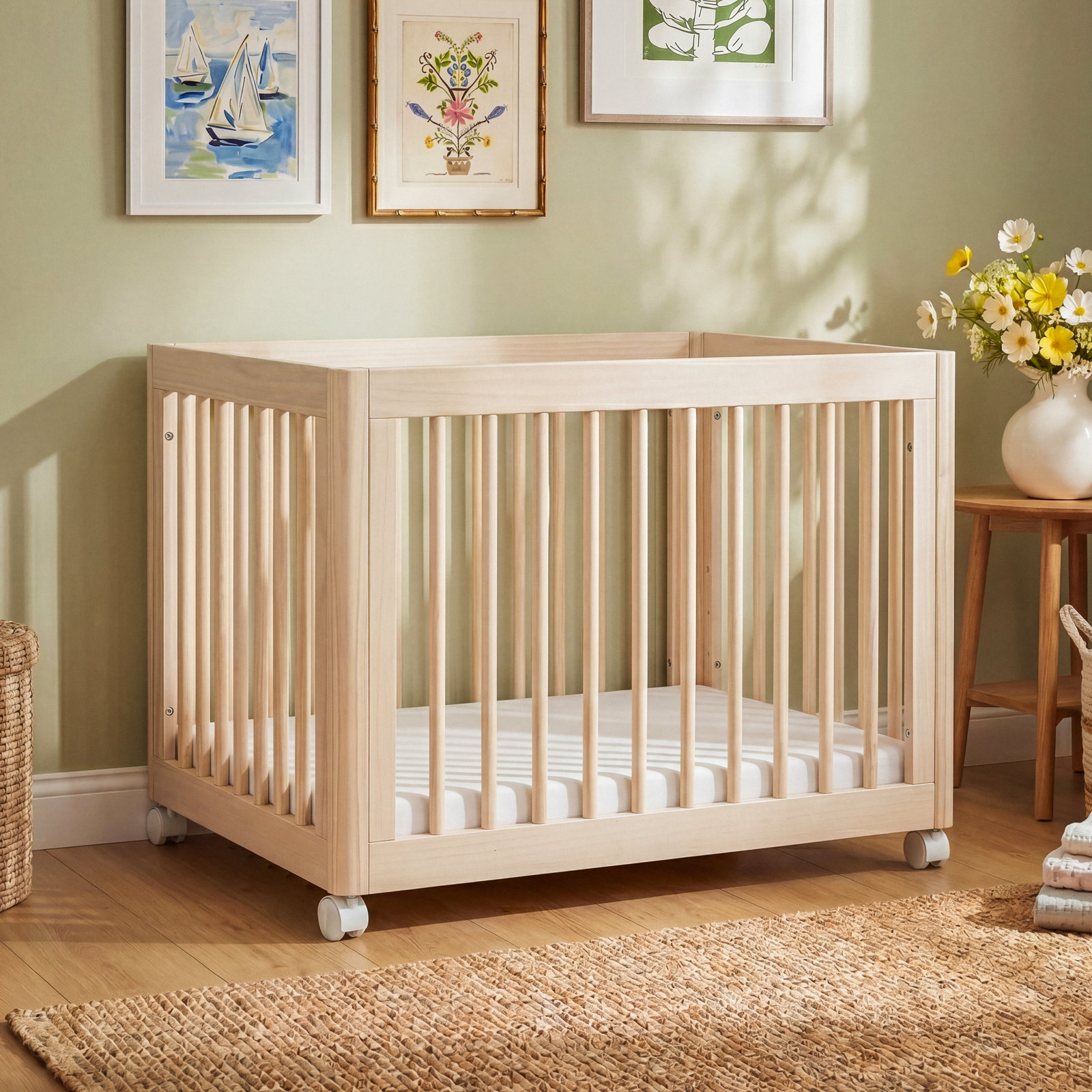 Yuzu 8-In-1 Convertible Crib With All-Stages Conversion Kits, Washed Natural 