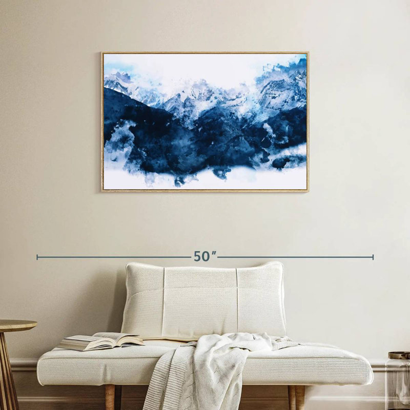 Montagnes enneigées, Cadre flottant en bois naturel, 37 po x 25 po