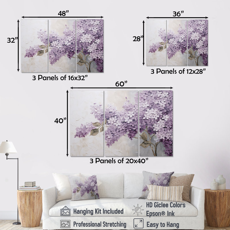 Ensemble d'art sur toile Trinidad - Lilas, Toile tendue, H 40 po x l 60 po x P 1 po