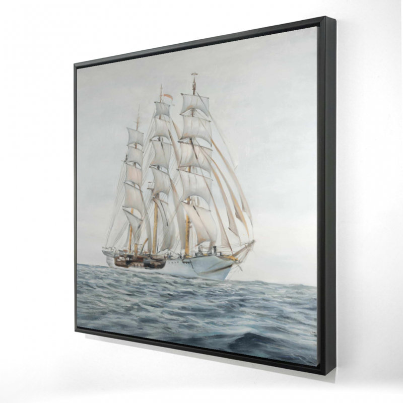 «Ship by a Cloudy Day» - décor de toile encadrée bord de mer