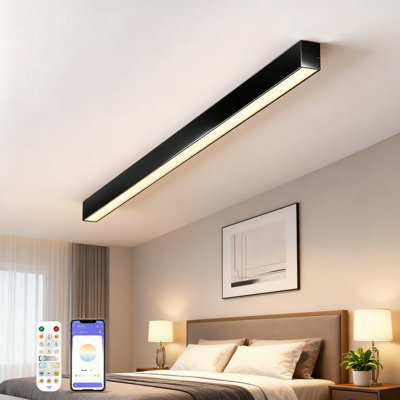 Smart LED Ceiling Light With Remote Control, Dimmable Flush Mount Fixture, 30W Adjustable Color Temperature, Anti-Glare Linear Light For Living Room, Kitchen, Bedroom, Office