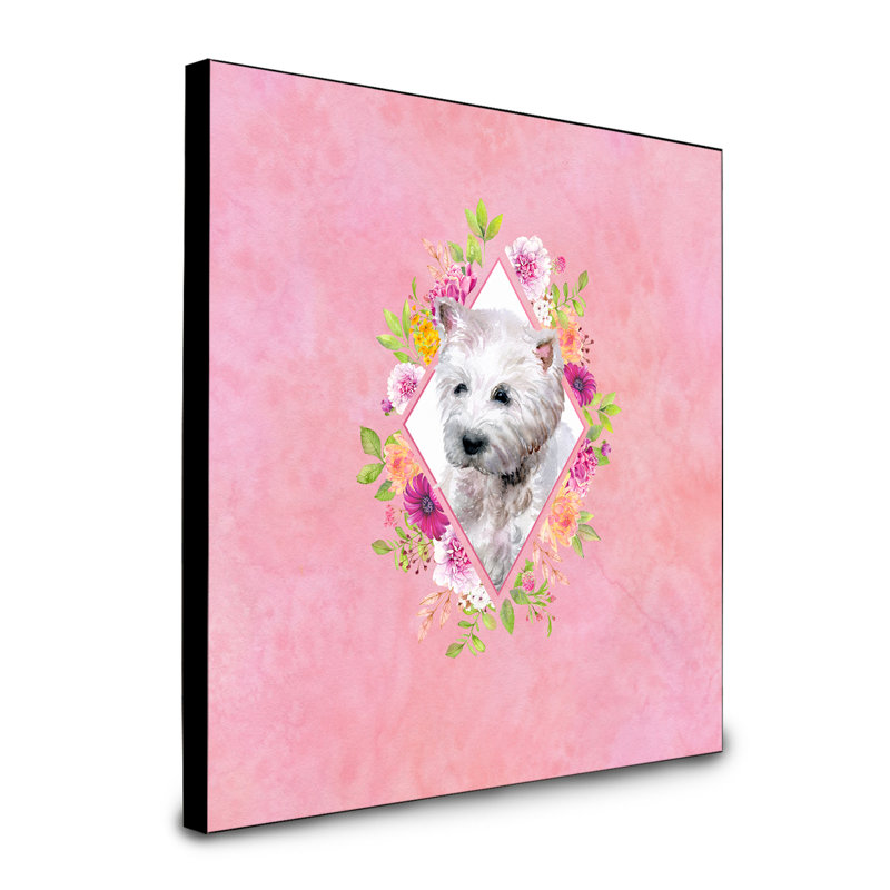 Panneau mural Dollman Flowers, Rose, Terrier des Highlands de l'Ouest blanc