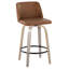 Tabouret de comptoir de 26 po en bois gris et similicuir gris avec pivot à 360 degrés, repose-pieds rond en métal noir, simplicité moderne, conception confortable, hauteur fixe, utilisation à l'intérieur, limite de poids de 250 lb,