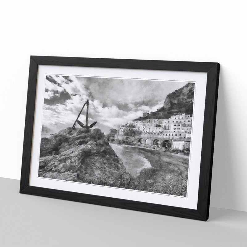 Amalfi Coast in Italy - Picture Frame Graphic Art, 27cm H x 36cm W x 2cm D, Black Framed