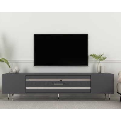 Catena Modern TV Stand with Wall-Mount Capability, Anthracite & Silver, 59.1 x 19.0 x 13.8 inches | 100% Melamine Coated Particle Board, Stylish Design, Perfect for Living Room & Entertainment Spaces, Durable & Elegant
