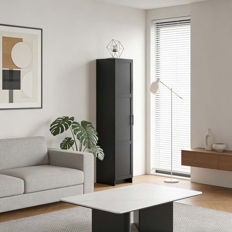 Tall Storage Cabinet with Single Door,Space-Saving Design for Small Spaces, Black