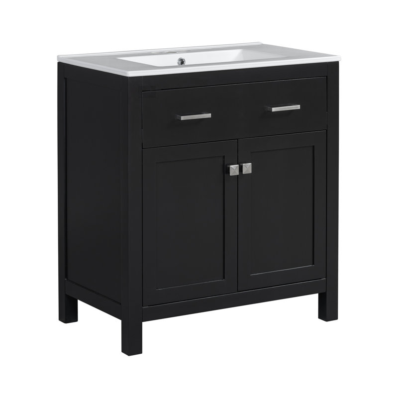 Salle de bain moderne de 60 po, meubles-lavabos doubles, lavabos en céramique, tablette ajustable, portes à fermeture douce, armoire de salle de bain à tiroir rabattable et élégante, cachette confortable à fermeture en douceur