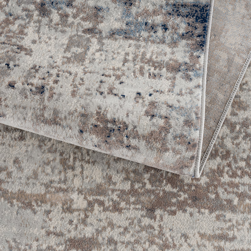 Abstract Navy/Ivory/Light brown Area Rug, Rectangle 5' x 8'