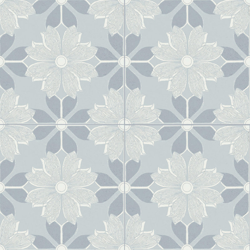 Flora Moda | 6"x6" Serena Porcelain Encaustic Look Floor & Wall Tile, Serena Denim