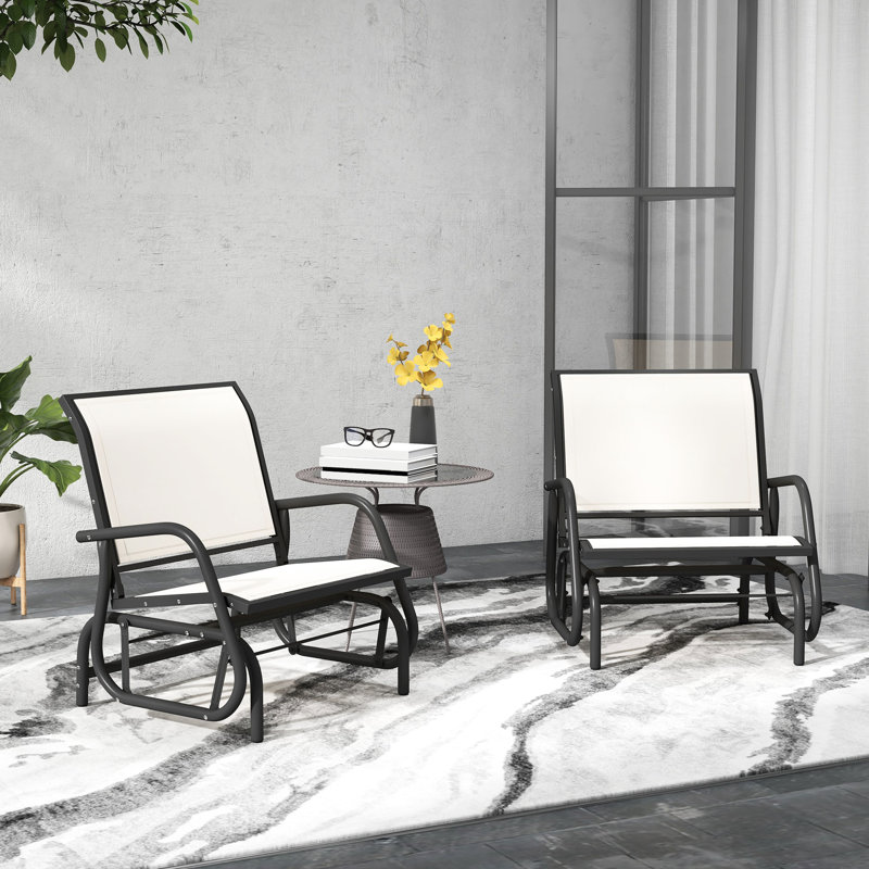 Fauteuils coulissants blanc crème, 2 cadres en métal avec filet respirant pour le jardin, la piscine, la cour, le balcon en blanc, salon agréable