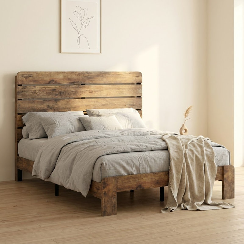 Grand lit plateforme en bois de style campagnard industriel - aucun sommier nécessaire, Grand