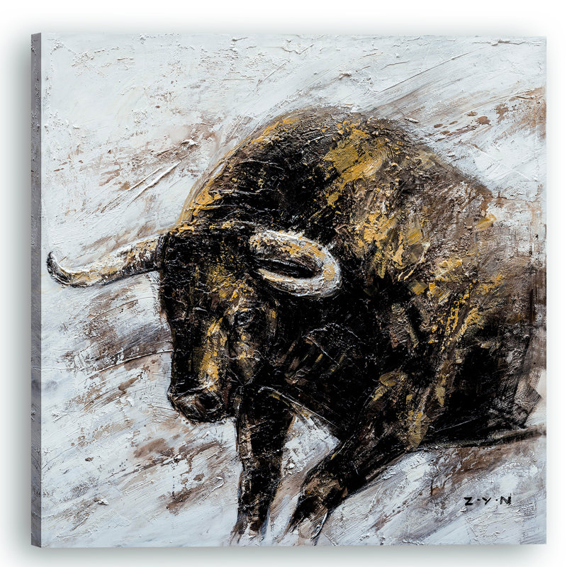 Gold Bull - peinture sur toile tendue, H 40 po x l 40 po