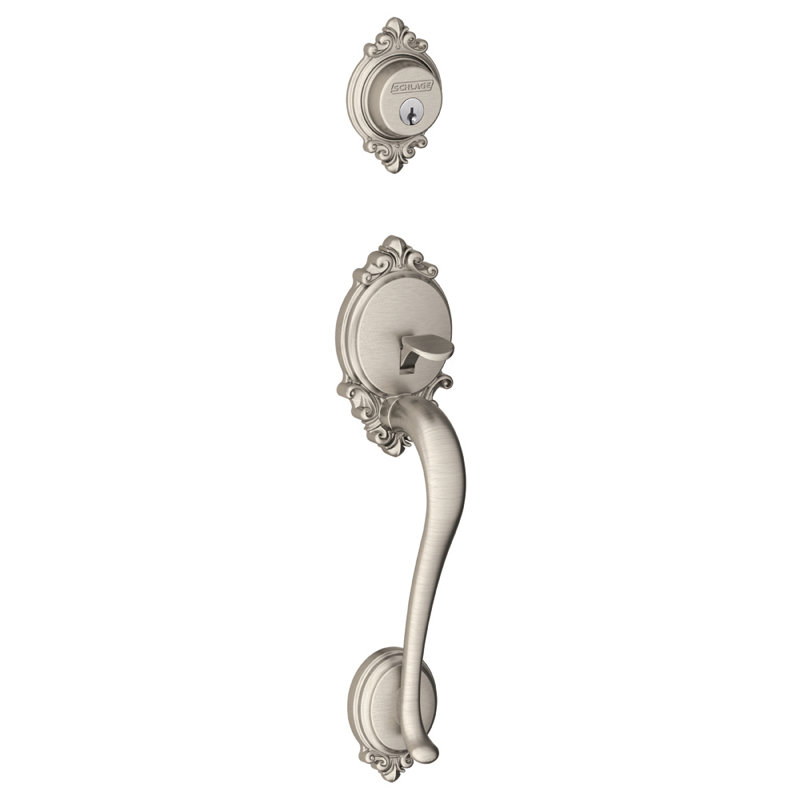 Brookshire Exterior Portion Handleset and Deadbolt (Interior Portion Sold Separately), Bright Brass, Keyed (Entry)