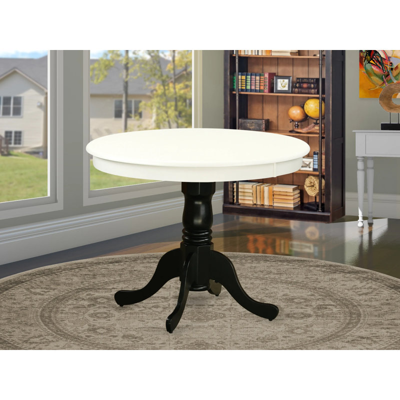 Antique Modern Kitchen Table - a Round Dining Table Top with Pedestal Base, Linen White & Black, Linen White, Black