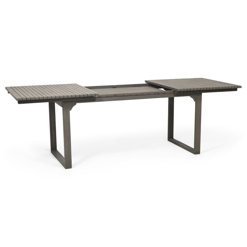 Table de salle à manger extensible en bois gris avec lattes traditionnelles et support en forme de U pour les réceptions, extension à lattes à cadre fermé de 62,25 pouces