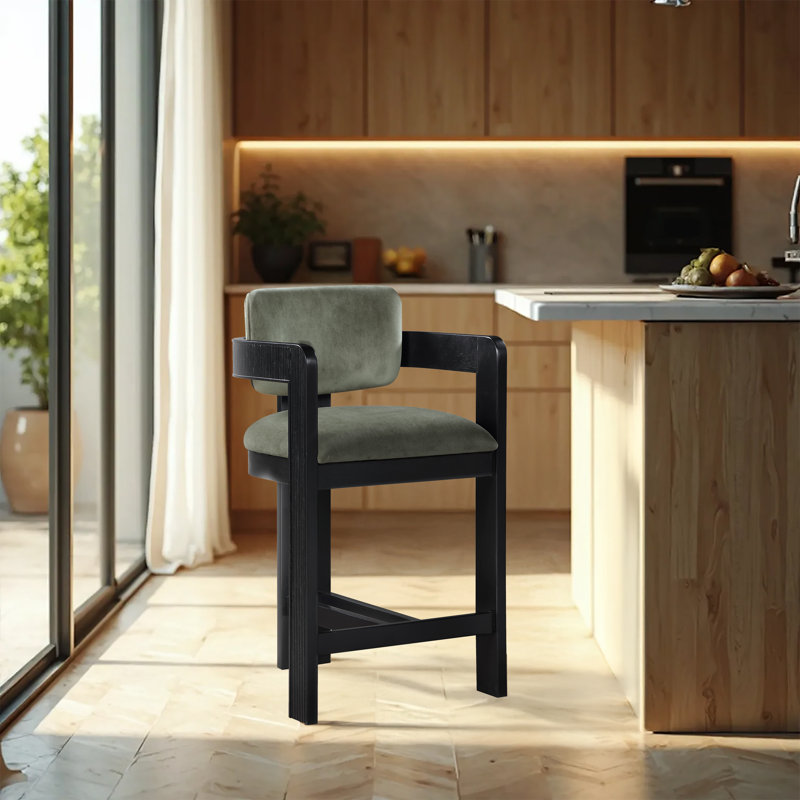 Tabouret rembourré Sacha Howley, Noir, Velours, Vert