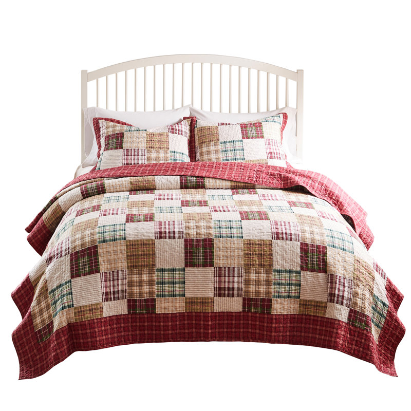 Greenland Home Fashions Oxford Red 3-Piece King Size Quilt Set 105x95 + 20x36 (2), King Quilt + 2 King Shams, Red