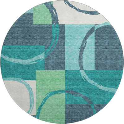 Premium Machine Washable Prisco Teal Rug
