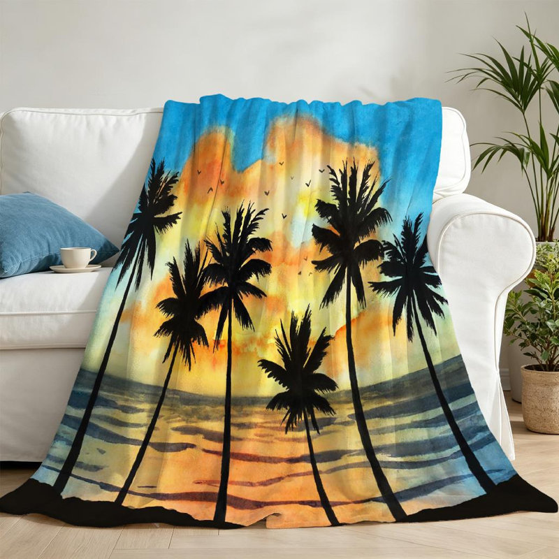 Jeté en flanelle bleue ultra douce, imprimé aquarelle tropical, Jeté 50 po x 60 po