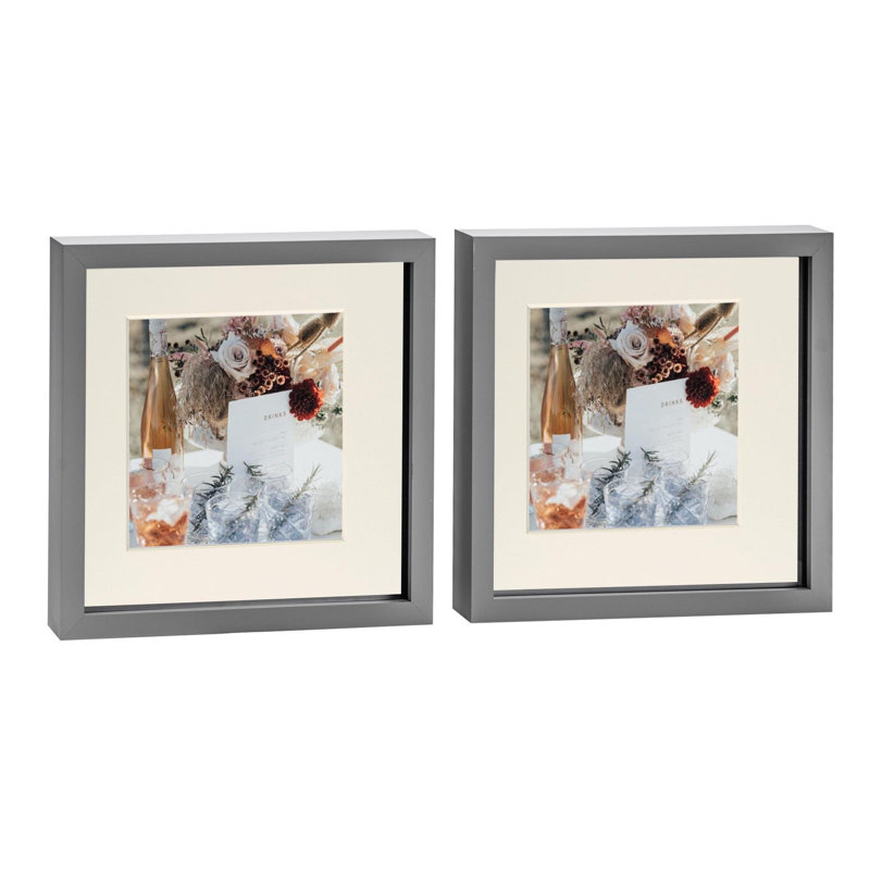 Nicola Spring - 3D Box Photo Frames, 22.5cm H x 22.5cm W x 3.5cm D, Grey/Ivory