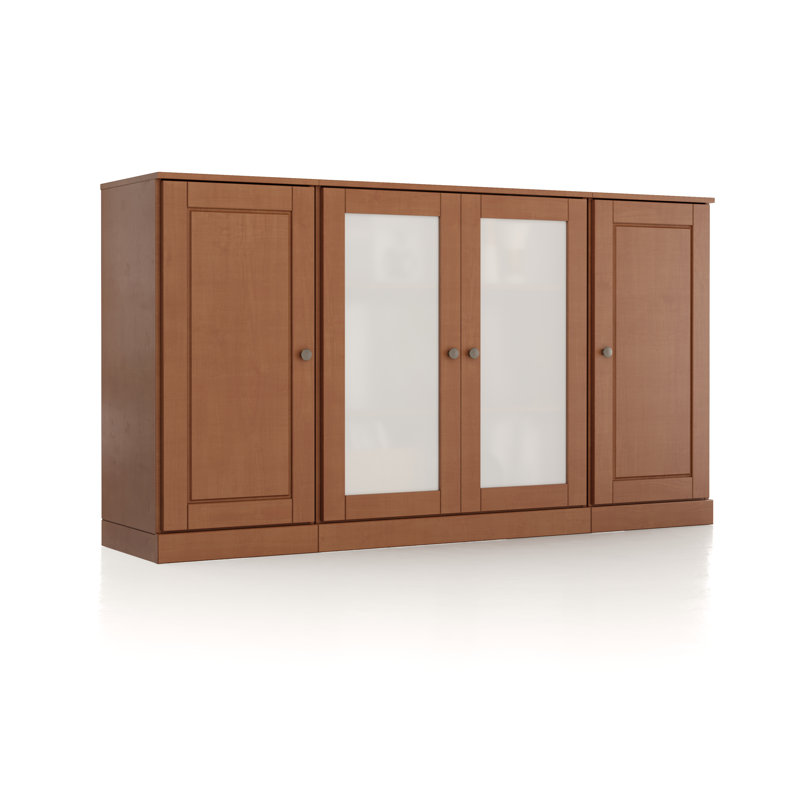 100% Solid Wood 65" Sideboard with Solid, Frosted Glass Doors and Adjustable Shelves, Mocha