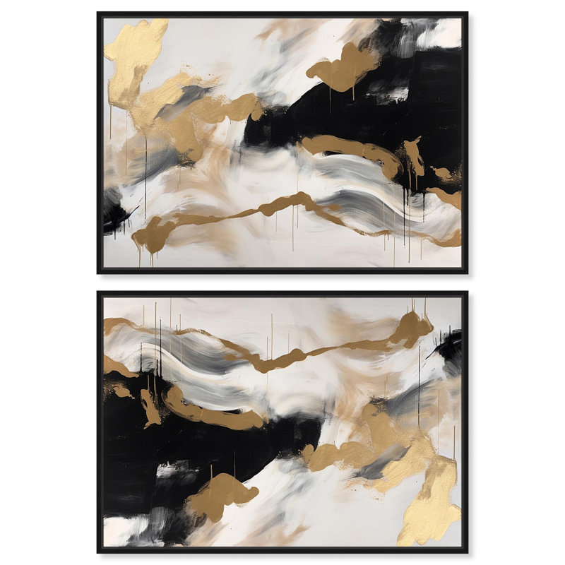 «Melting Clouds with Gold Set», art contemporain par Art Remedy, H 11 po x l 16 po, Cadre flottant noir