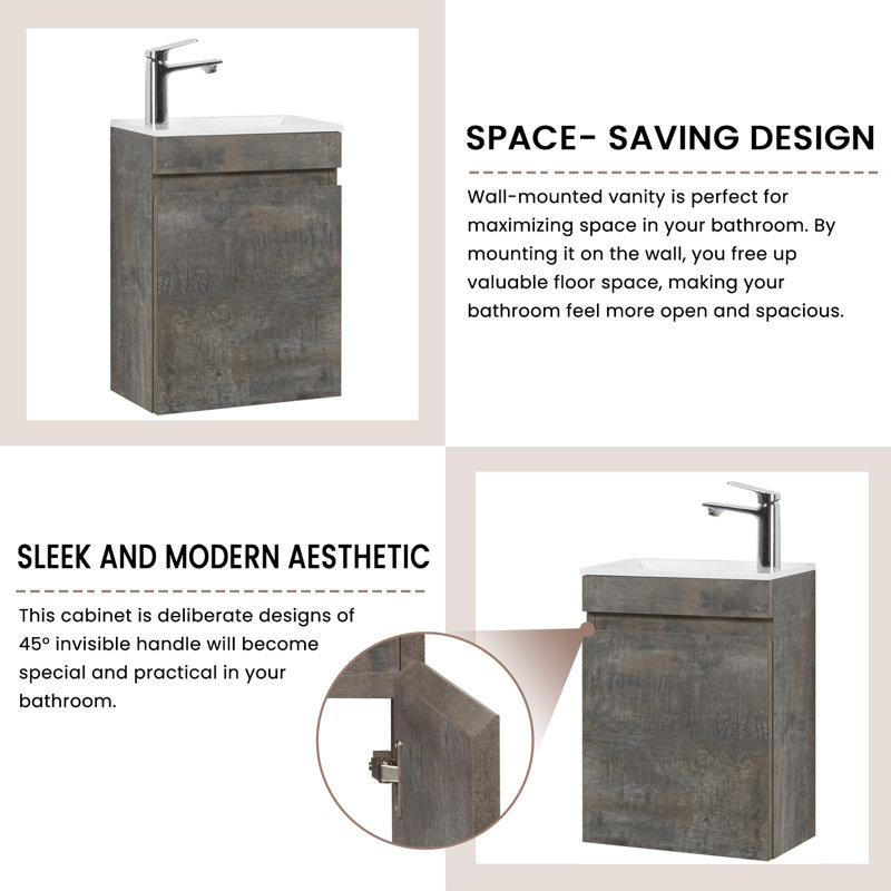 Amnicon 40 mm Single Vanity with Drop In Resin Basin, Stone Grey