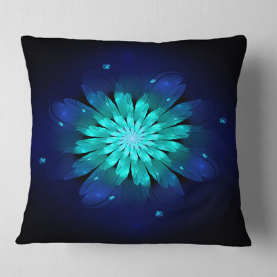 Fractale fleur bleue et turquoise - coussin à imprimé floral