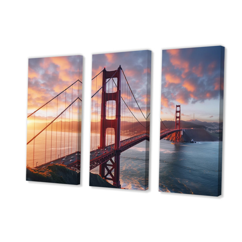 San Francisco Golden Gate Solitude III sur toile, reproduction de 3 pièces, H 28 po x l 36 po x P 1 po