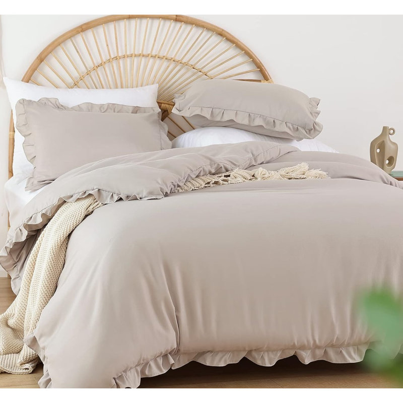The Comforter Set Ruffle Comforter with 2 Pillowcase Soft, Oatmeal, Queen