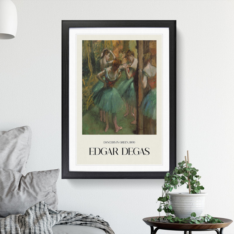 Ballet Ballerina Dancers in Green by Edgar Degas - Picture Frame Graphic Art, 36cm H x 27cm W x 2cm D, Black Framed