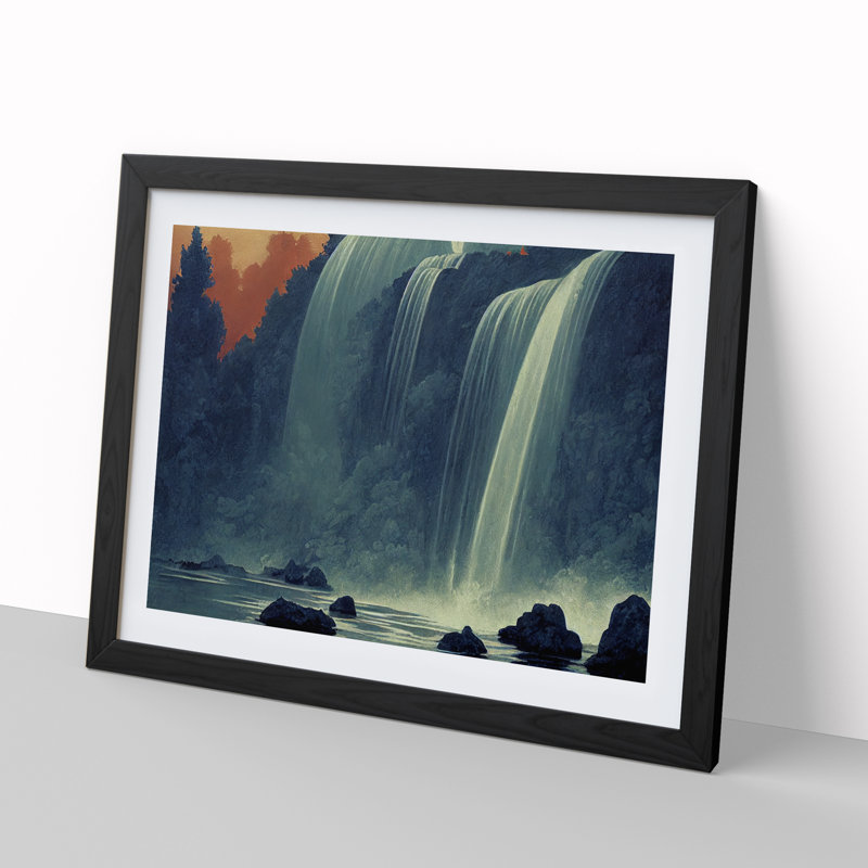 Harmonious Waterfall - Single Picture Frame Print, Black, 46cm H x 64cm W x 2cm D