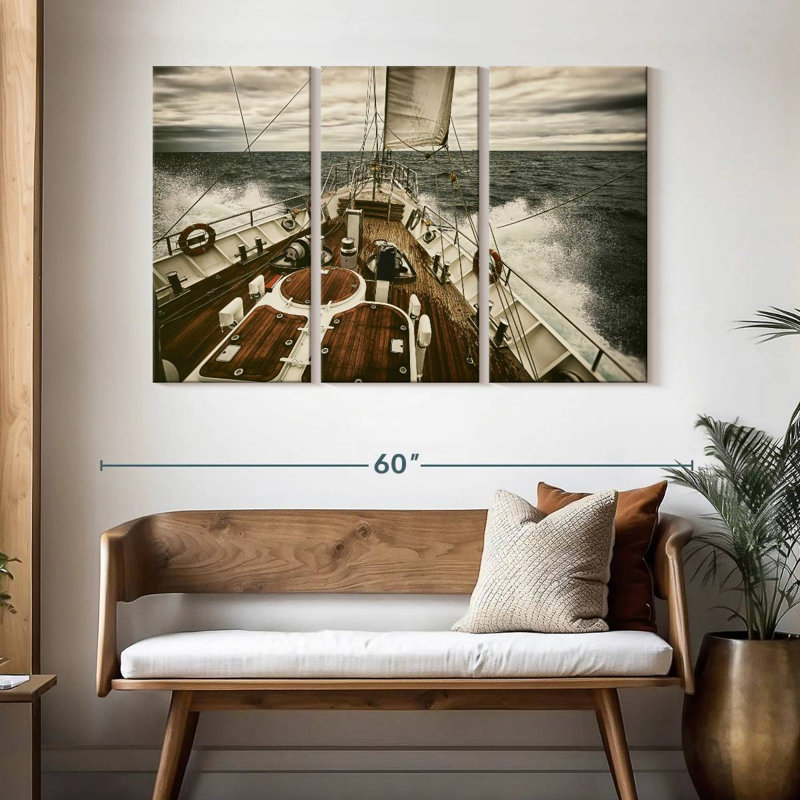Yacht at Sea - 3 impressions sur toile tendue, H 32 po x l 50 po x P 1,25 po